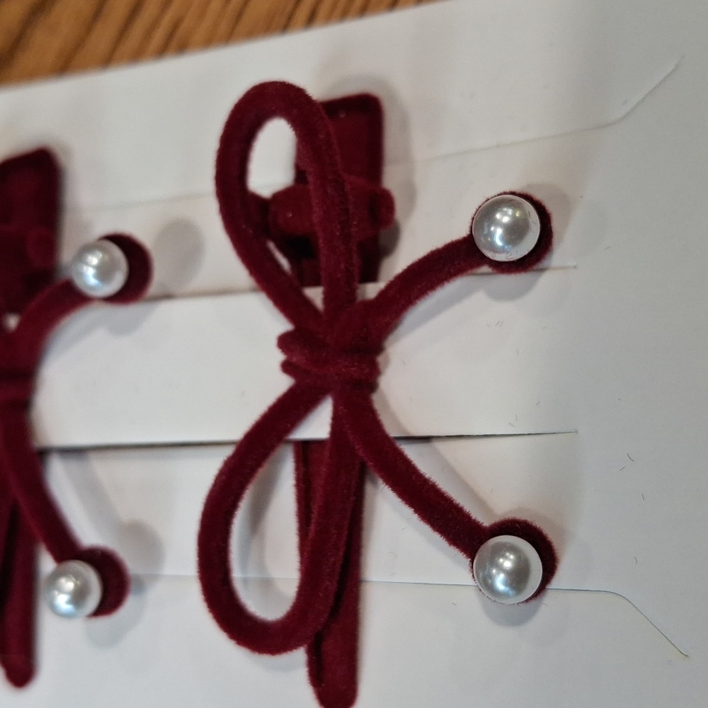 Maroon Red Velvet Bow Hair Clip - Picture 5 of 5